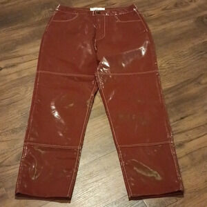 Les Coyotes De Paris Red High Waisted Fitted Straight Leg Moto Pants A43